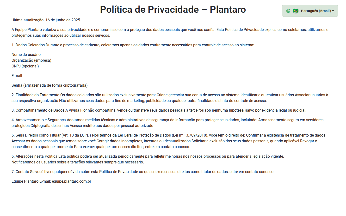 Pagina de termos de uso