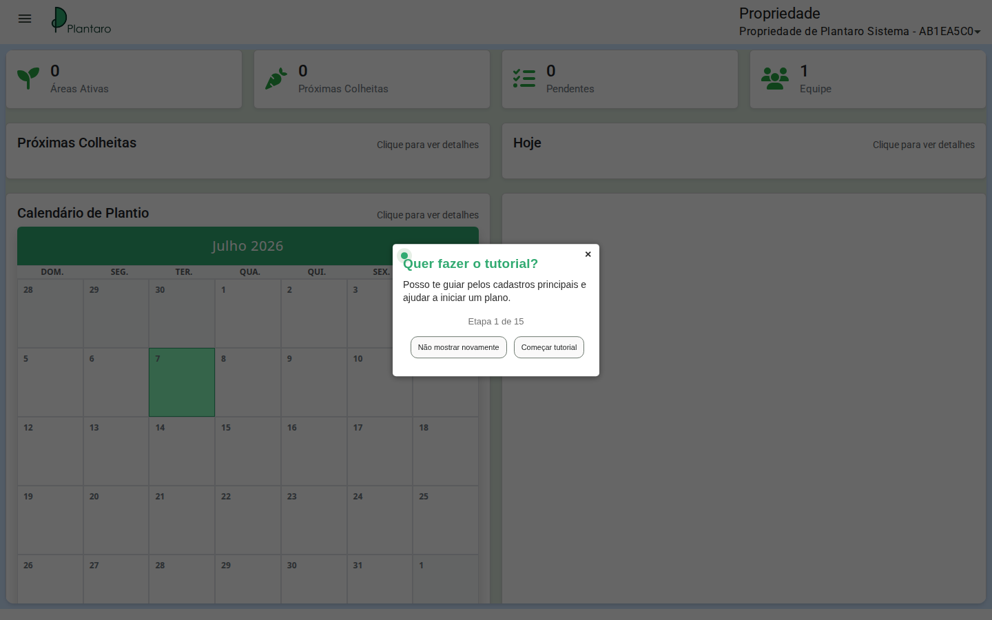 Dashboard sem dados operacionais